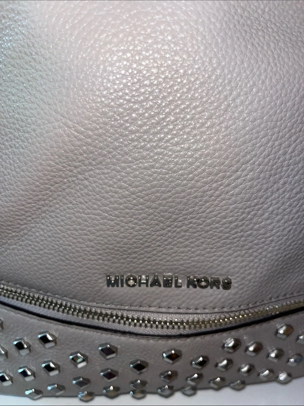 NWOT MICHAEL KORS REA STUDDED GRAY PEBBLED LEATHER BACKPACK